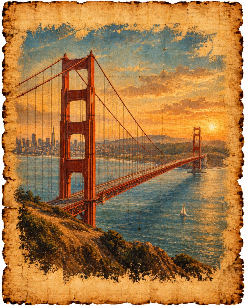 Golden Gate on papyrus — editorial